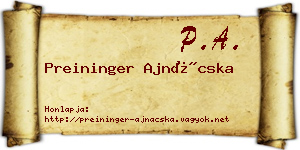 Preininger Ajnácska névjegykártya